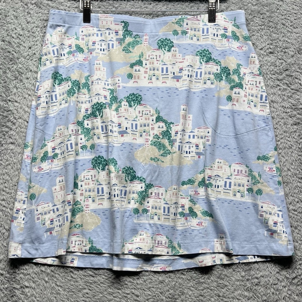J Jill Skirt Womens XL Blue Mediterranean‎ Coastal Village Print Pull On A Line